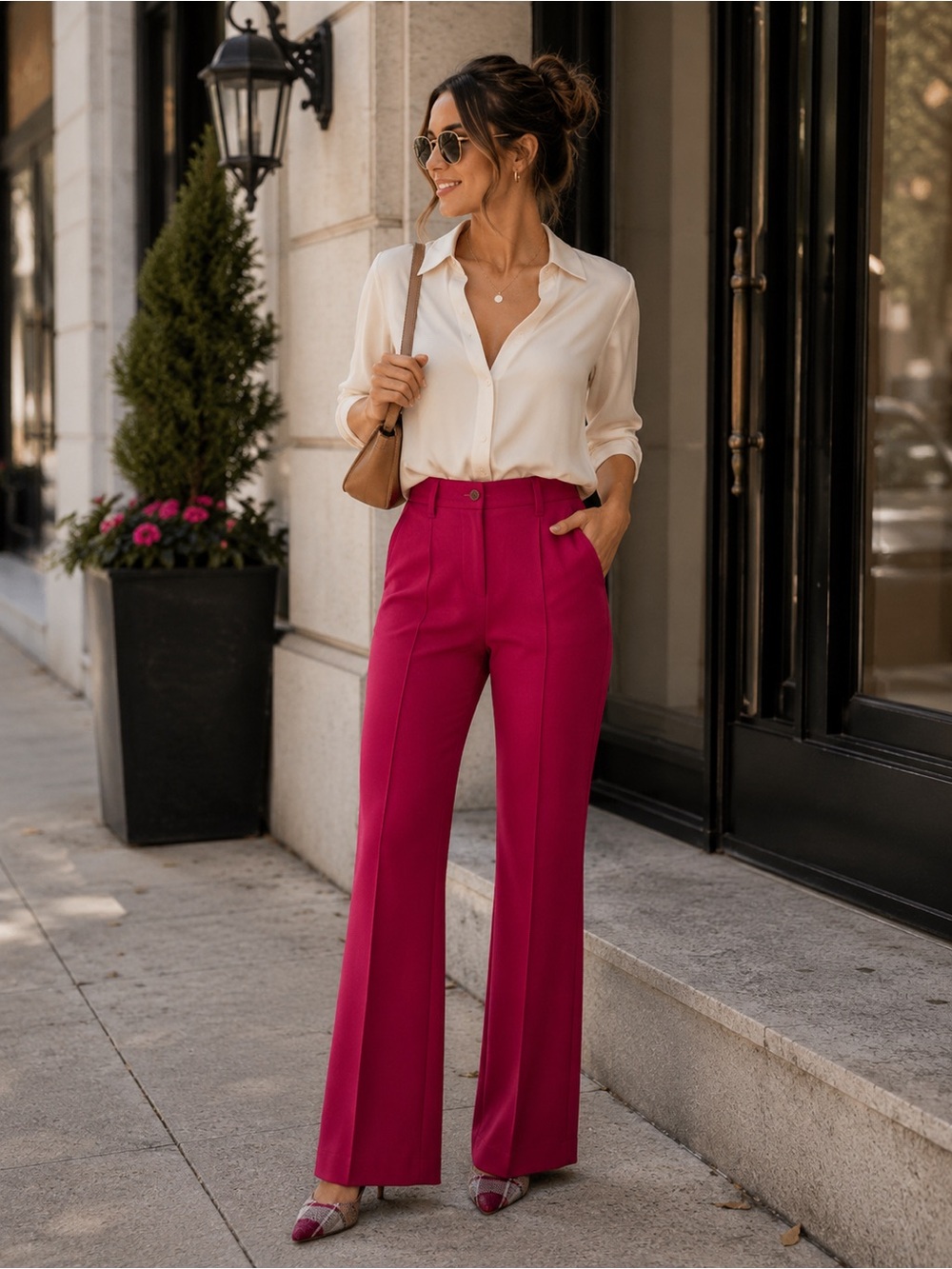 Anthropologie Pants The Essential Trouser Pink High Rise Slim Flare